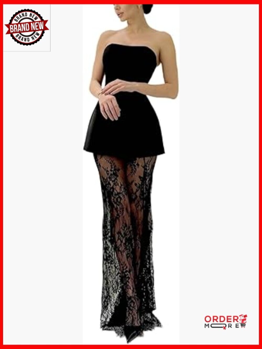 Sexy 2 Piece Set Tube Top Lace Maxi Skirt Clubwear Wedding Guest Outfit